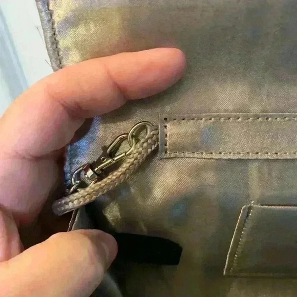 Kate Landry evening bag metallic grayish fabric, pearl and rhinestone accent ￼ - Picture 7 of 9